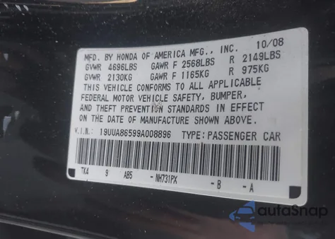 2009 Acura Tl 3.5 from USA, damaged, VIN 19UUA86599A008896
